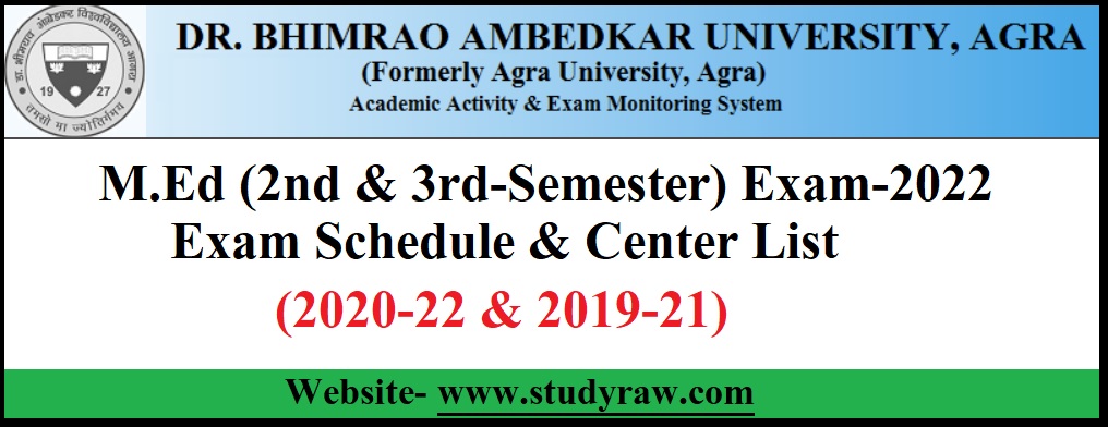 DBRAU M.Ed Sem-2 & 3 Exam Date & Center List-2022 Download in PDF