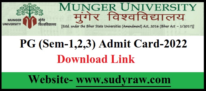 Munger University PG Admit Card-2022 (Sem-1, 2 & 3)- Download