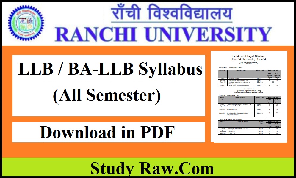 Ranchi University LLB & BA-LLB Syllabus- Download in PDF