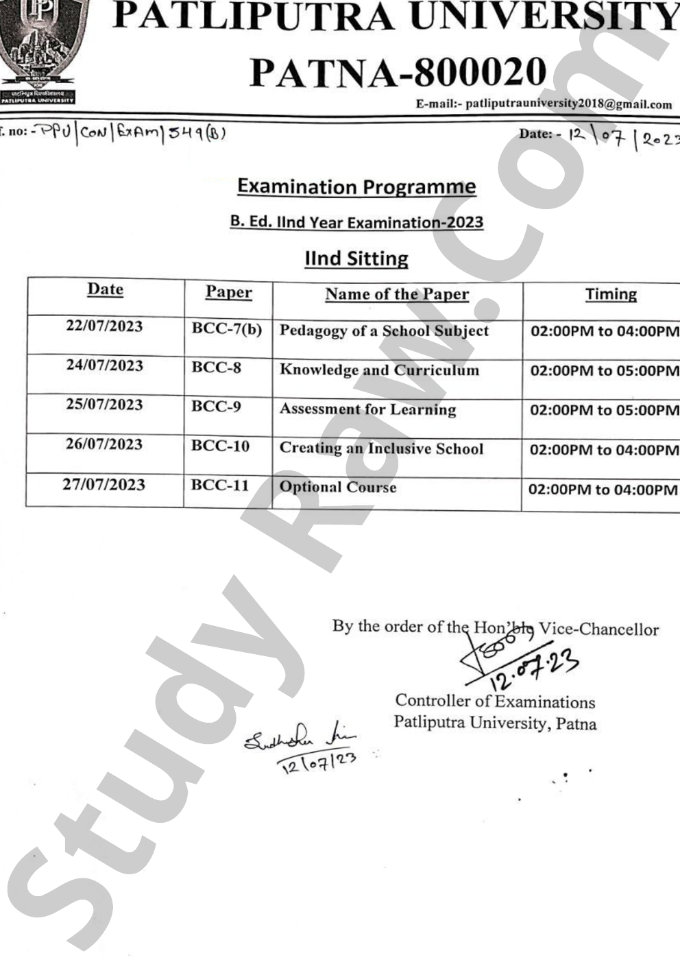 PPU BEd Part-2 Exam Schedule 2023 Center List 2021-23