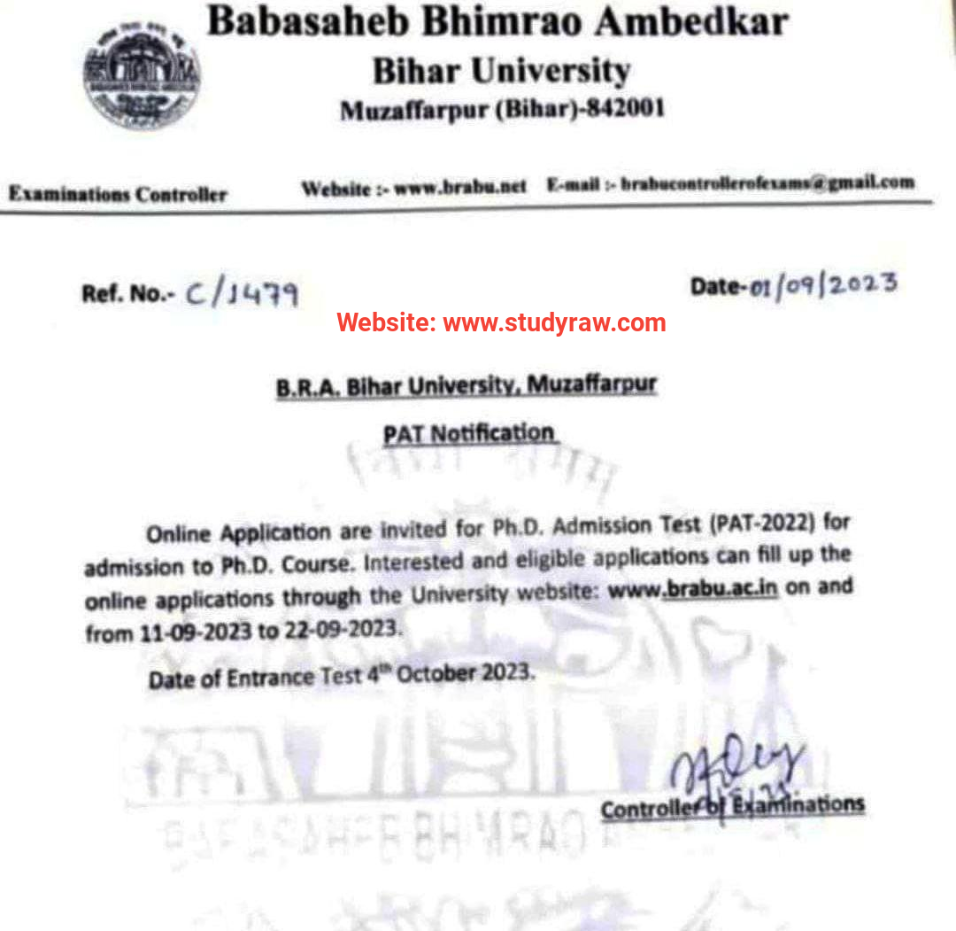 BRABU PhD Entrance Exam Schedule 2023 Download Link