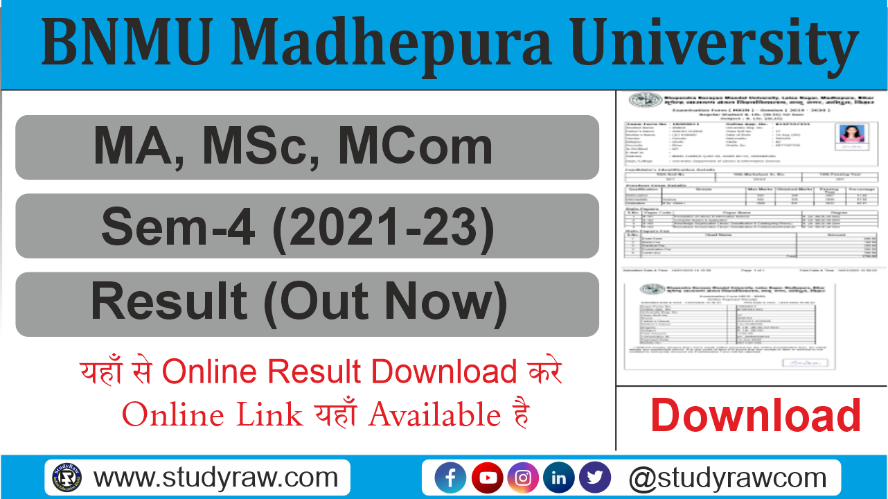 BNMU PG 4th Sem Result 2024 MA, MSc, MCom Session 2021-23