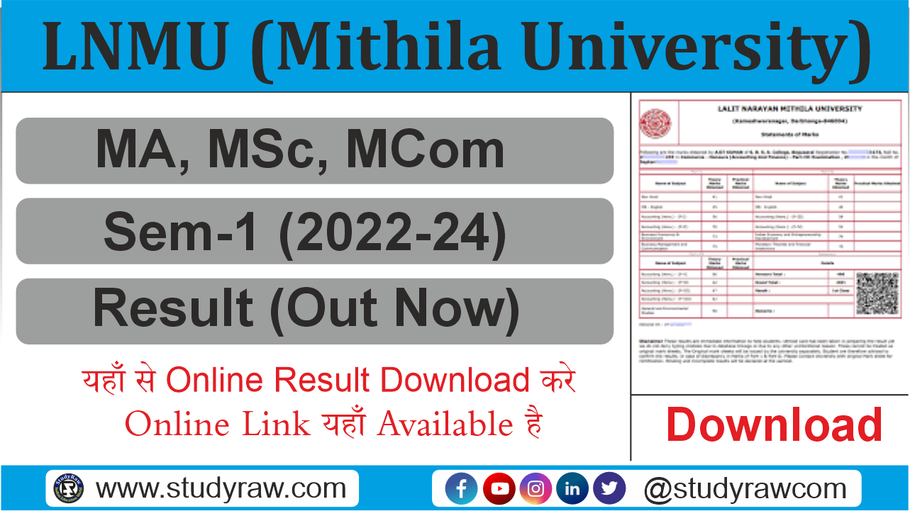 LNMU PG 1st Sem Result 2024 MA, MSc, MCom Session 2022-24