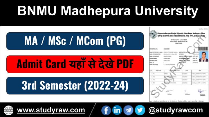 BNMU PG 3rd Sem Admit Card 2024 MA MSc MCom 2022-24