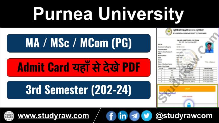 Purnea University PG 3rd Sem Admit Card 2024 MA MSc MCom 2022-24