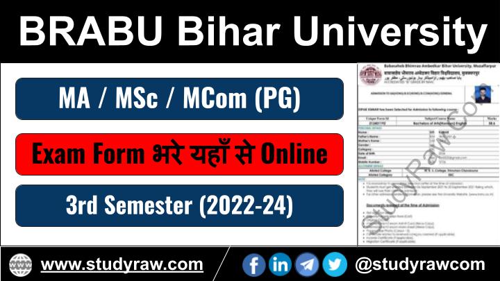 BRABU PG 3rd Sem Exam Form 2024 MA MSc MCom 2022-24