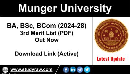 Munger University 3rd Merit List 2024 BA BSc BCom 2024-28 PDF