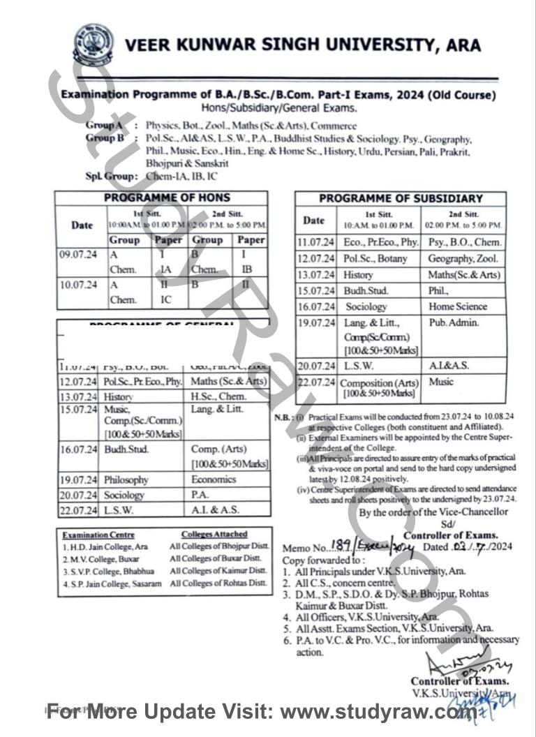 VKSU Part 1 Exam Schedule 2024 BA BSc BComVKSU Part 1 Exam Schedule 2024 BA BSc BCom