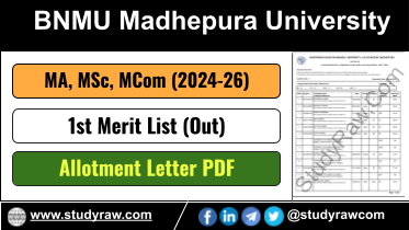 BNMU PG 1st Merit List 2024-26 MA MSc MCom