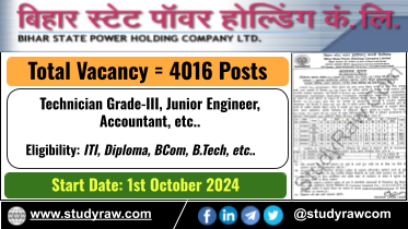 BSPHCL Vacancy 2024 Total 4016 Posts Last Date 15th Oct 24