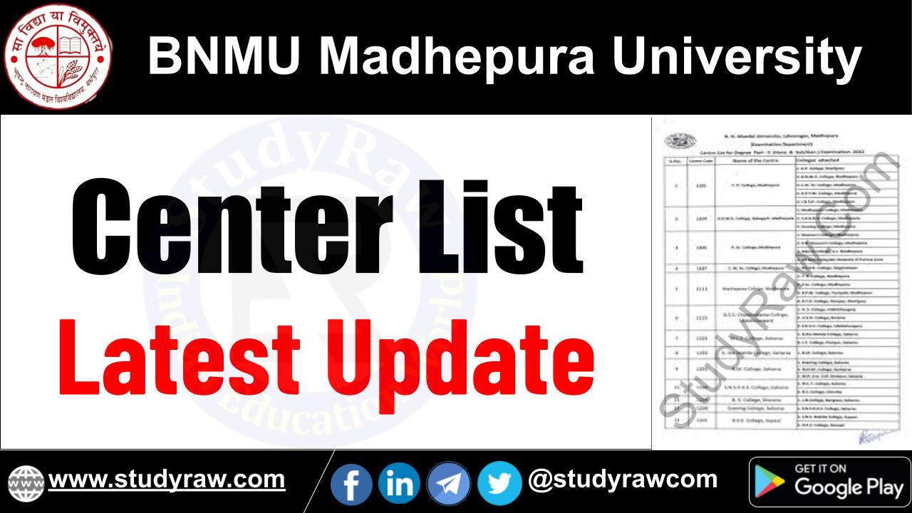 BNMU Center List BA BSc BCom MA MSc MCom PhD Latest Update