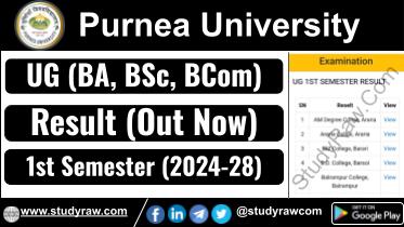 Purnea University 1st Sem Result 2024-28 BA BSc BCom