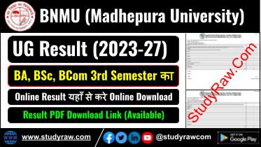 BNMU 3rd Sem Result 2025 BA BSc BCom 2023-27 Bhupendra Narayan Mandal University