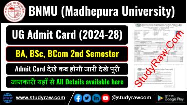 BNMU BA BSc BCom 2nd Sem Admit Card 2025 Session 2024-28