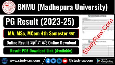 BNMU PG 4th Sem Result 2025 MA MSc MCom 2023-25 Bhupendra Narayan Mandal University