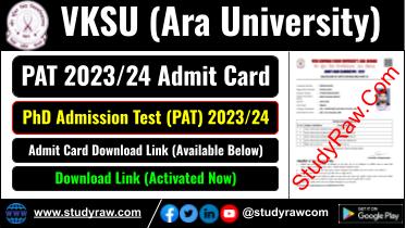 VKSU PAT 2024 Admit Card 2025 Veer Kunwar PhD Admission Test Result