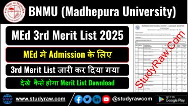 BNMU MEd 3rd Merit List 2025 Admission Date 2025