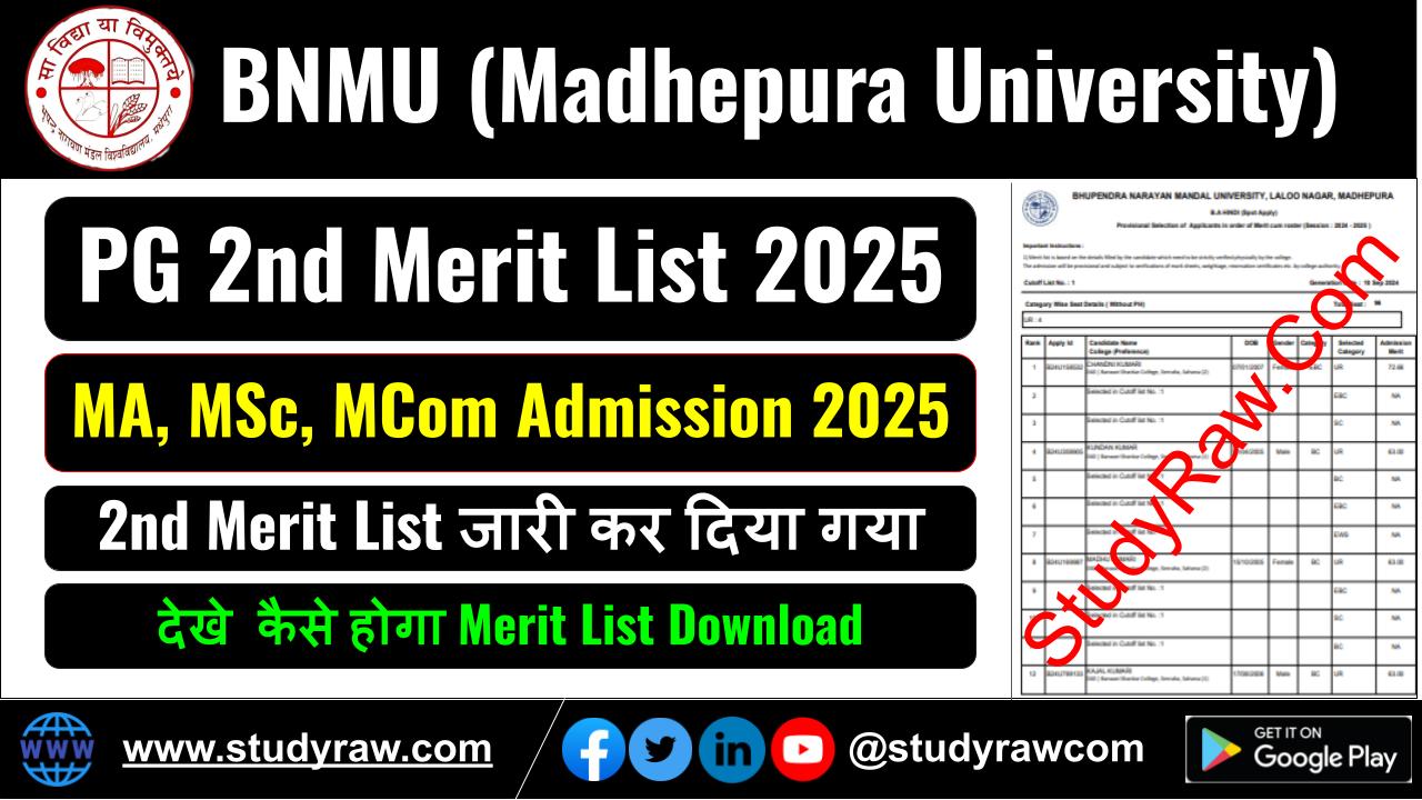 BNMU PG 2nd Merit List Allotment Letter MA MSc MCom Admission 2025-27